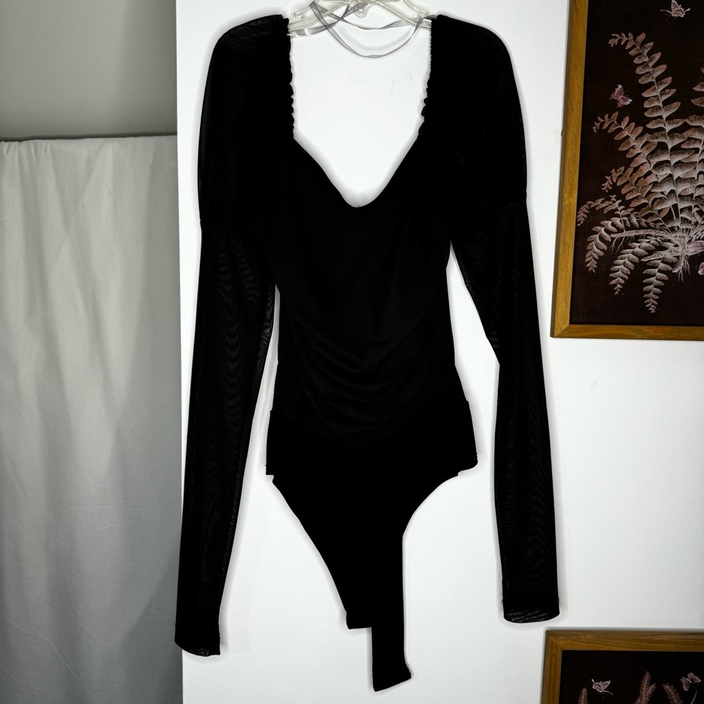 Black Sheer Puff Sleeve Bodysuit